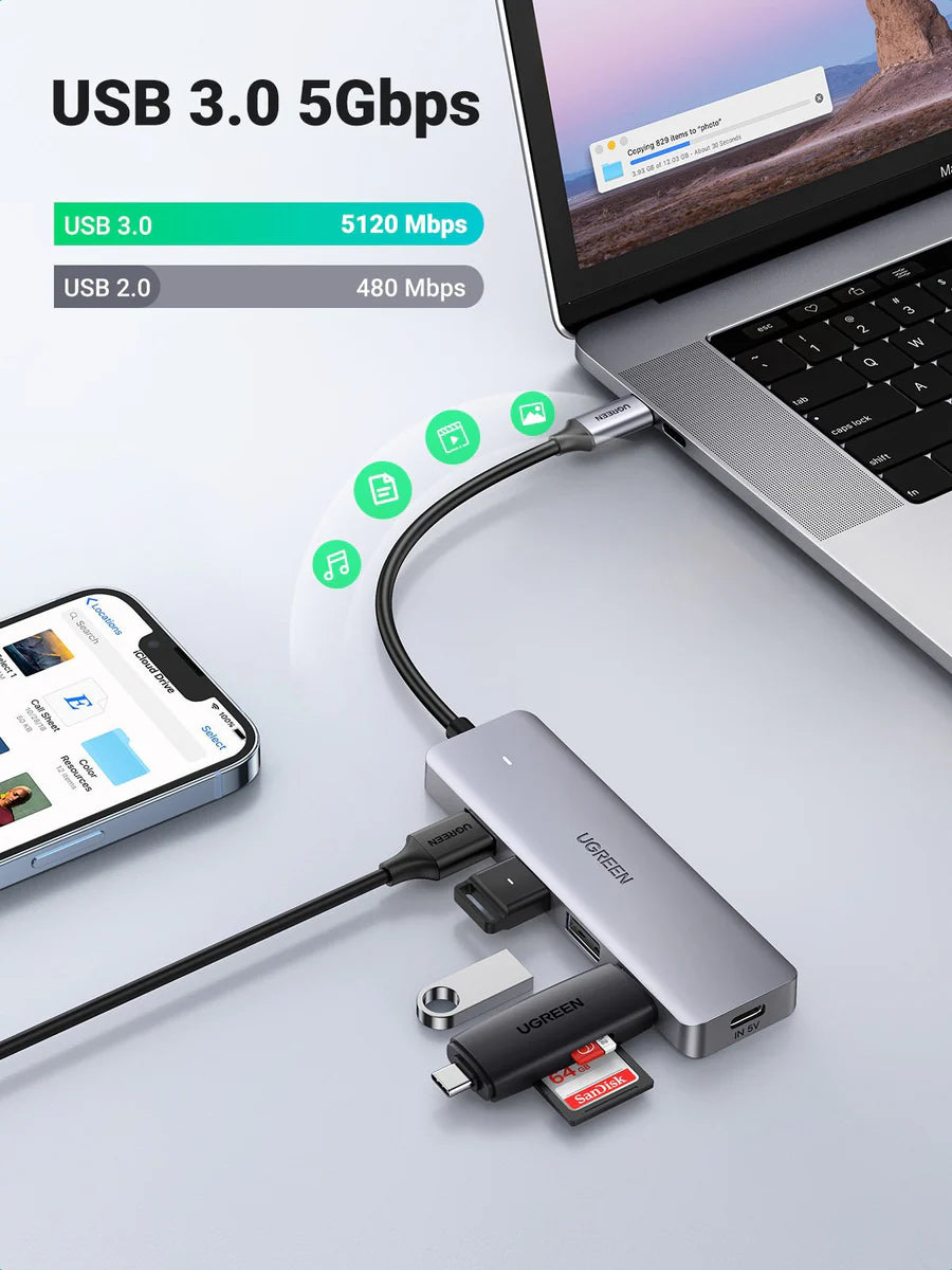UGREEN 4-Port USB3.0 Hub with USB-C Power Supply 70336