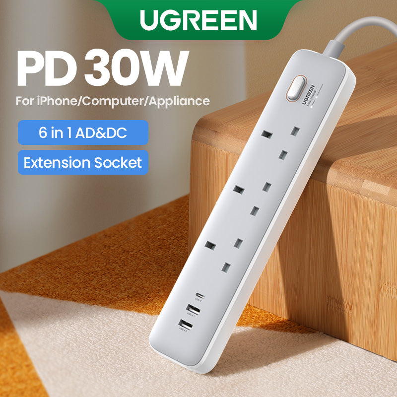UGREEN 30W 3 AC Power Strip with Master Switch (2A1C)  15461