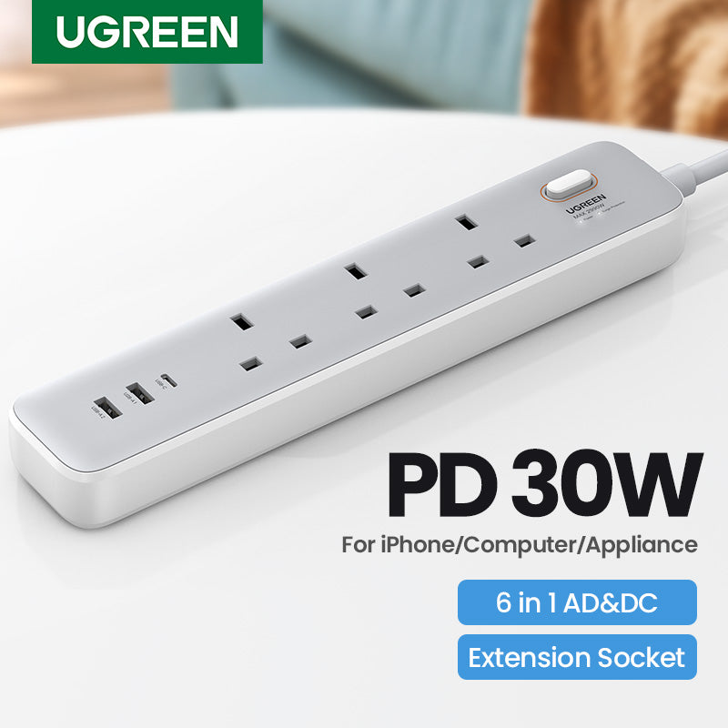 UGREEN 30W 3 AC Power Strip with Master Switch (2A1C)  15461