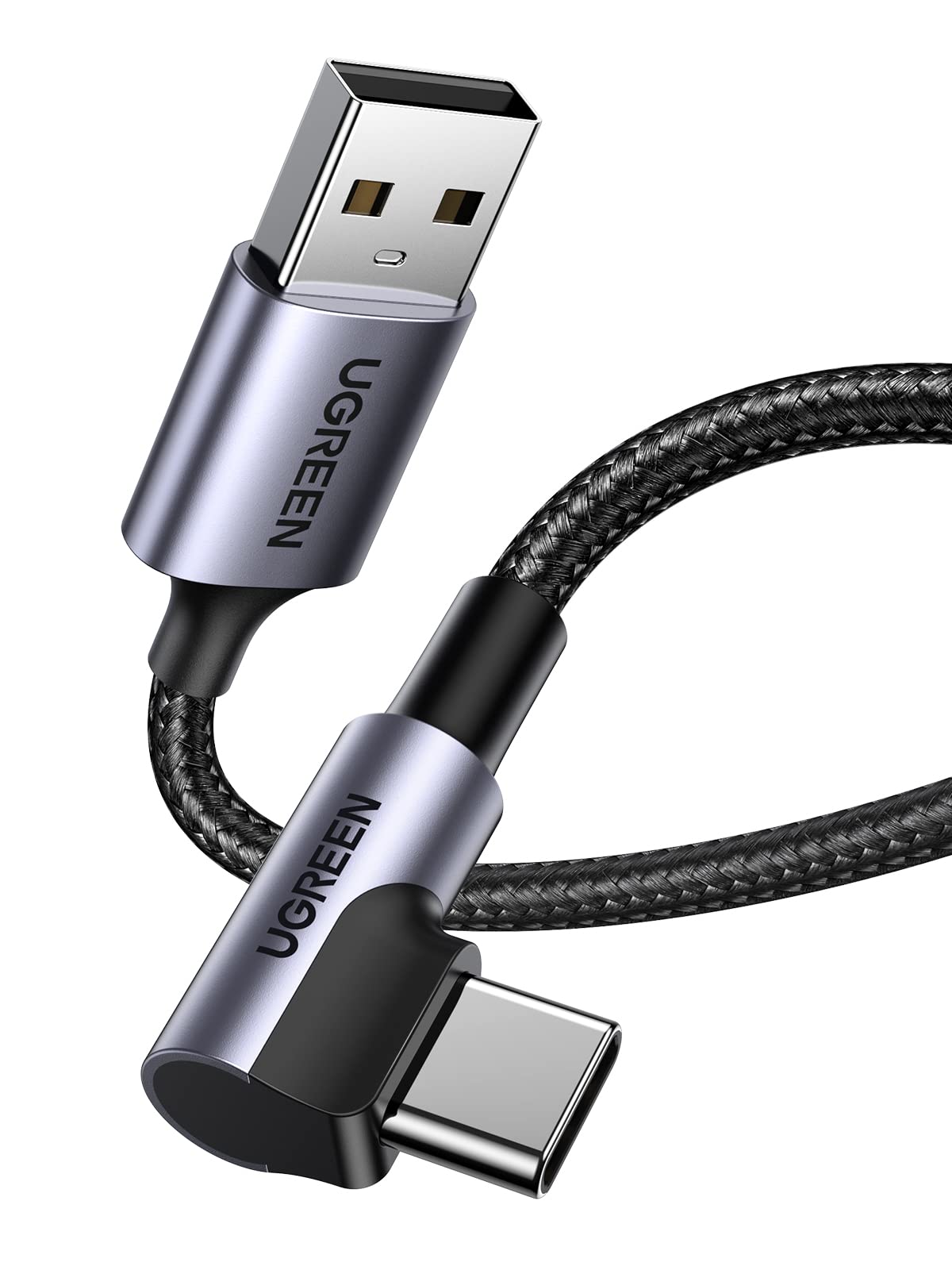 UGREEN USB2.0-A to Angled USB-C Cable Aluminum Case with Braided 2m (Black) 70315