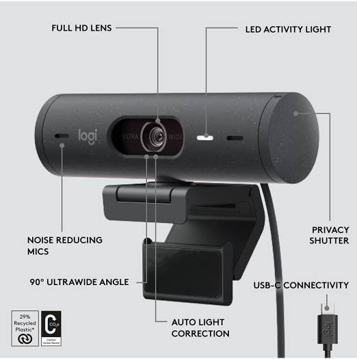Logitech Brio 500 Full HD 1080p Webcam 960-001422