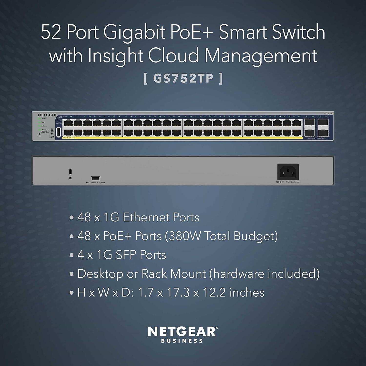 NETGEAR 52-Port PoE Gigabit Ethernet Smart Switch GS752TP-200AJS
