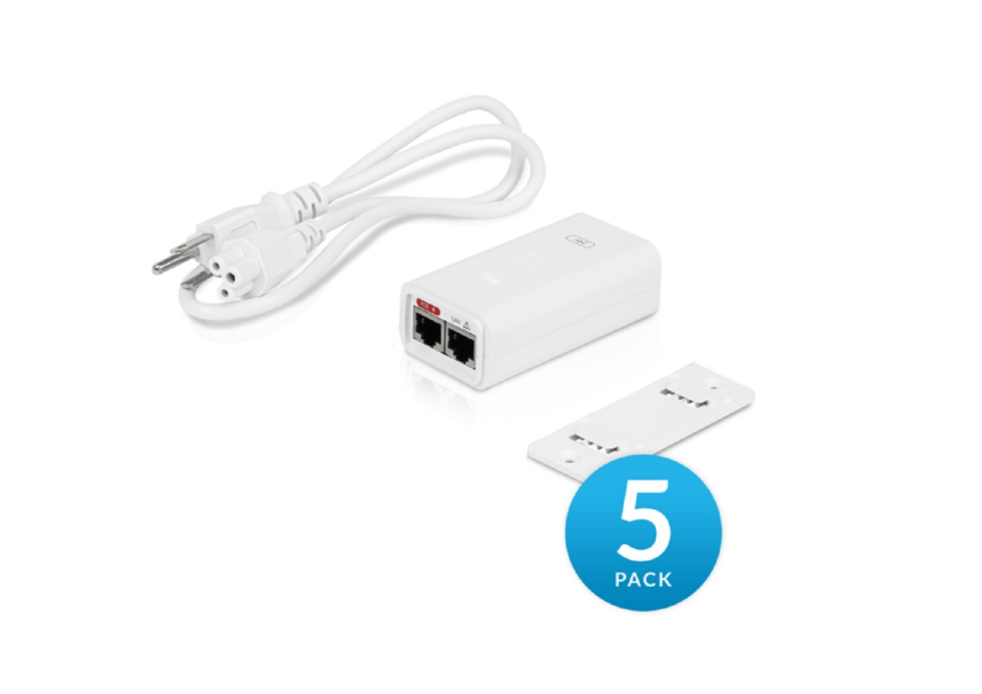 Ubiquiti Networks PoE Injector, 24VDC, 12W, 5-Pack, White | POE-24-12W-5P