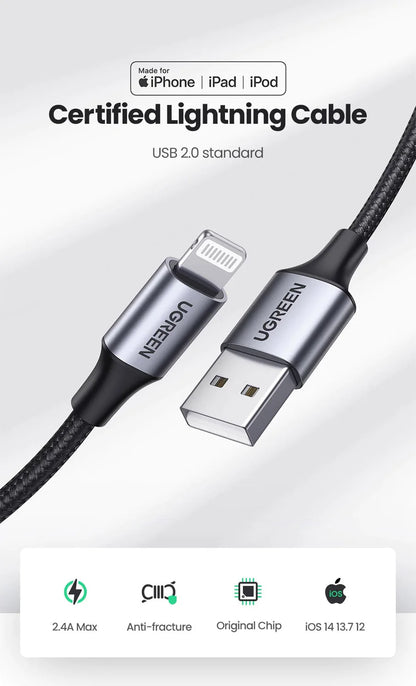 UGREEN Lightning to USB Cable Alu Case with Braided  1m (Black) 60156