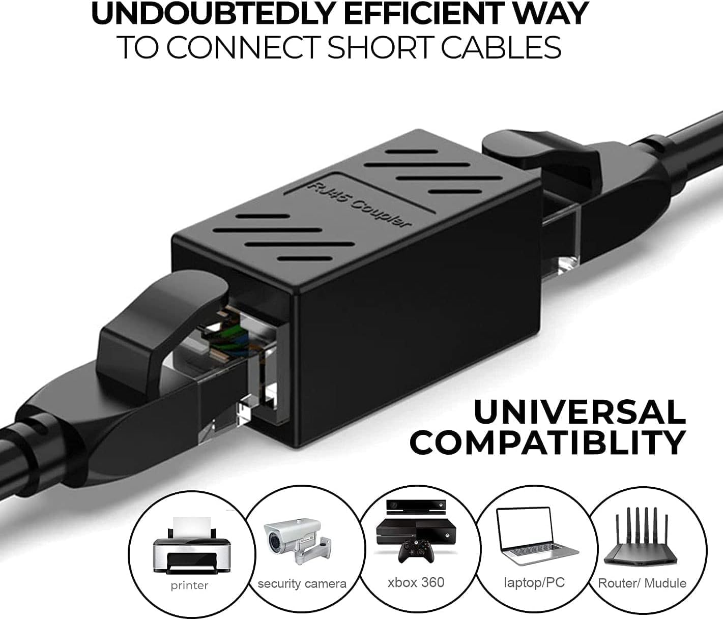UGREEN RJ45 Network Keystone Jack Inline Coupler Female to Female 1pcs (Black) 20390