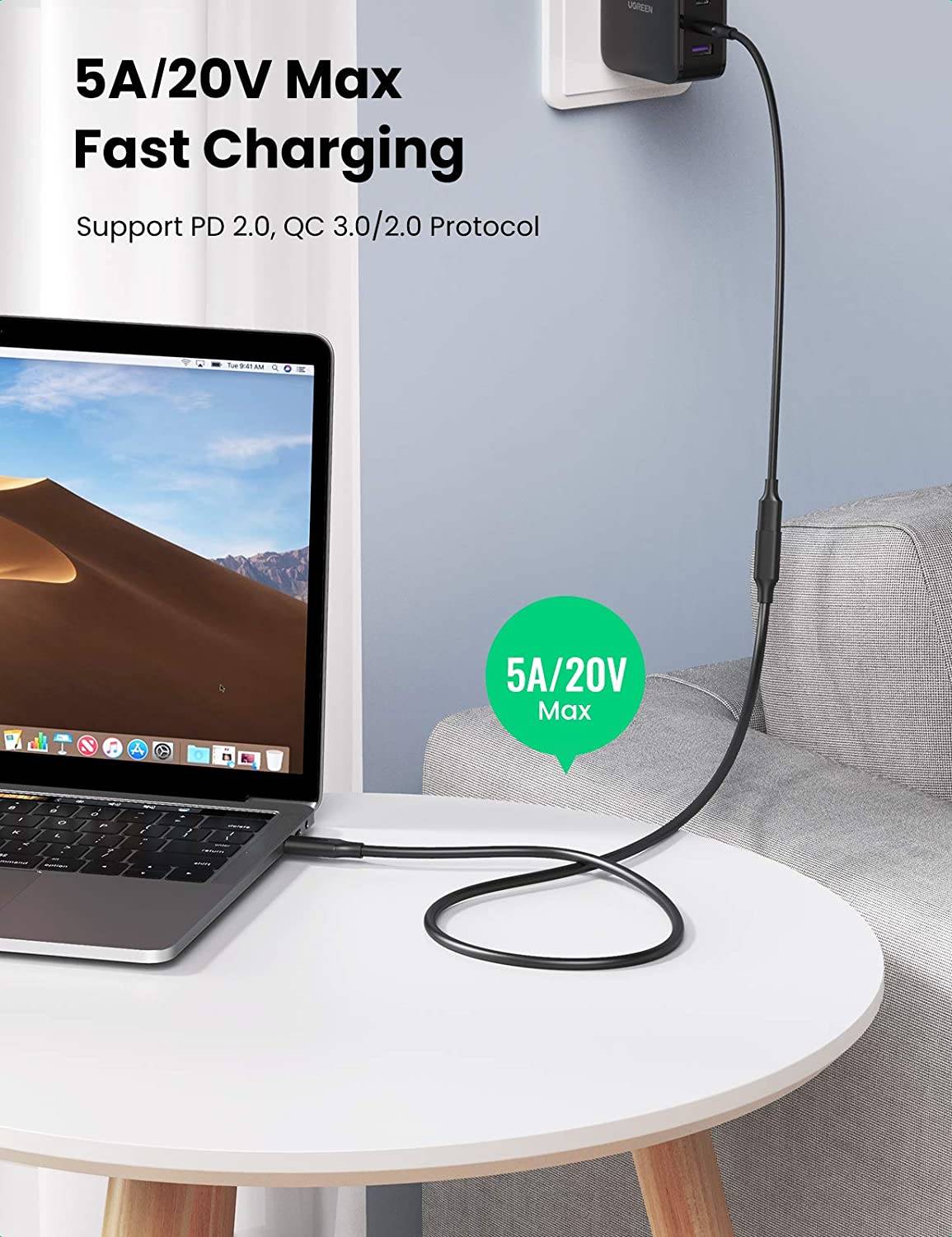 UGREEN USB-C/M to USB-C/F Gen2 5A Extension Cable 1m (Black) 10387