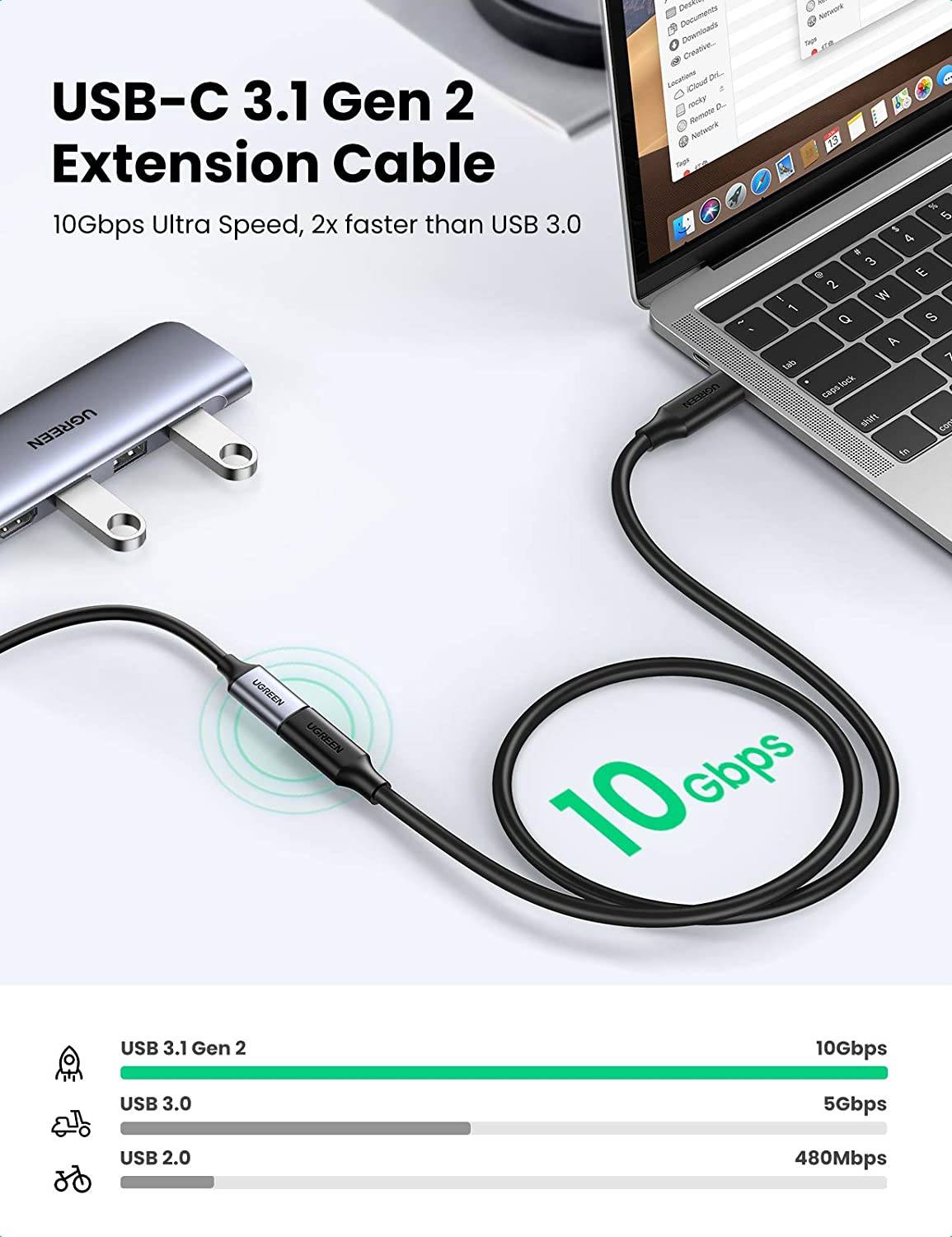 UGREEN USB-C/M to USB-C/F Gen2 5A Extension Cable 1m (Black) 10387