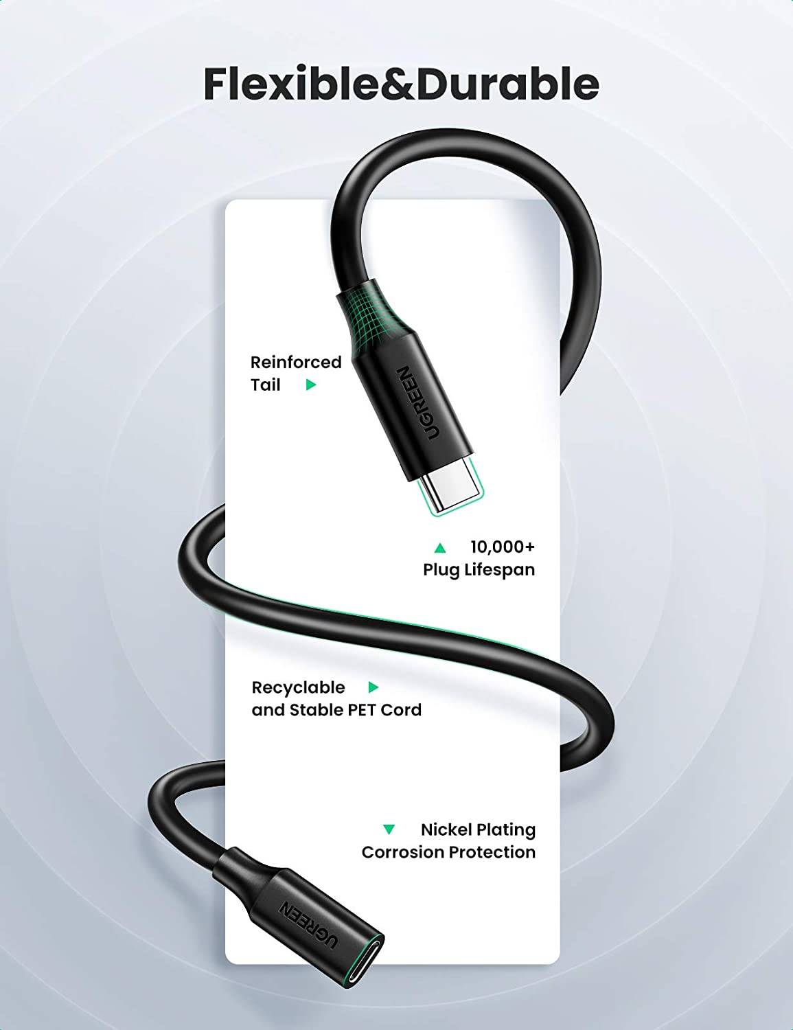 UGREEN USB-C/M to USB-C/F Gen2 5A Extension Cable 1m (Black) 10387