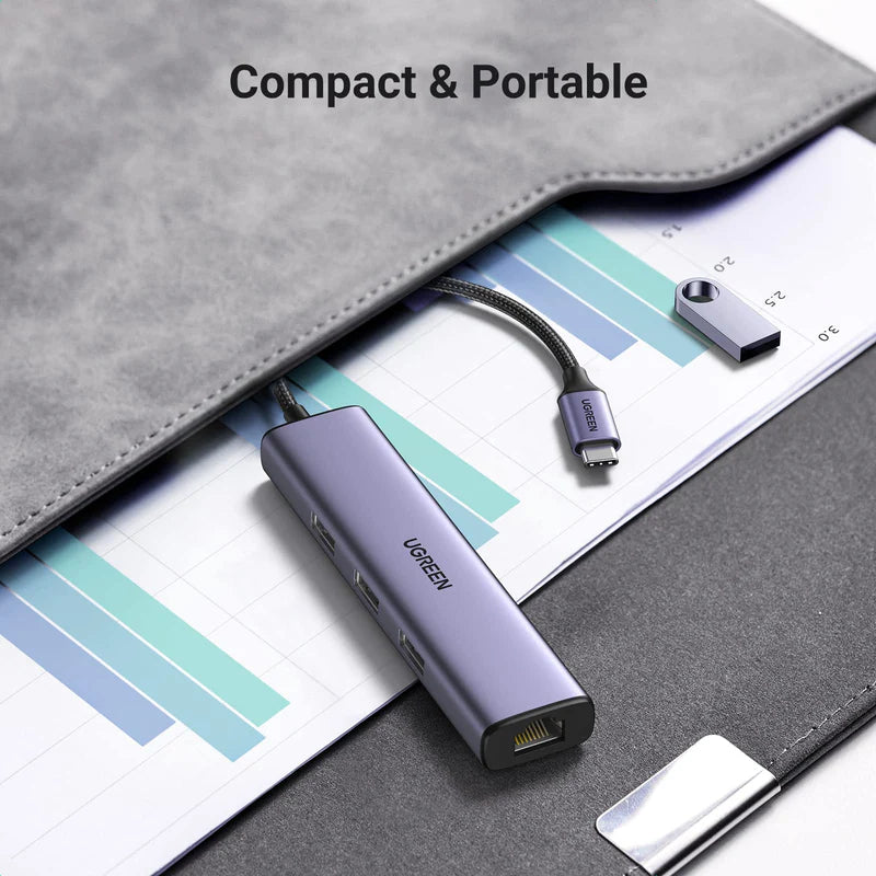 UGREEN USB-C to 3×USB3.0 Hub+RJ45 (1000M) Ethernet Adapter 60600