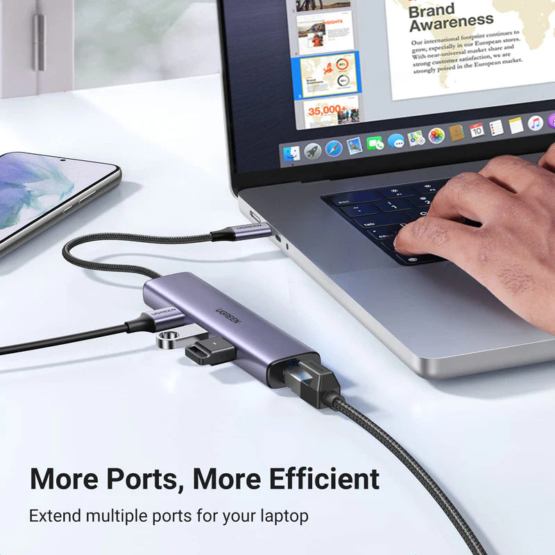 UGREEN USB-C to 3×USB3.0 Hub+RJ45 (1000M) Ethernet Adapter 60600
