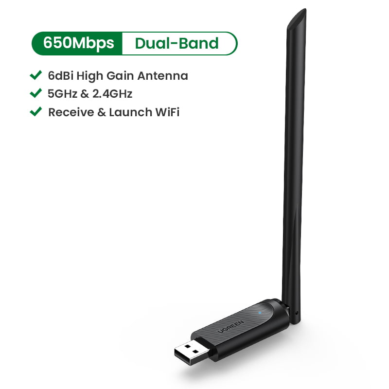 UGREEN AC650 High-Gain Dual Band Wireless USB Adapter 90339