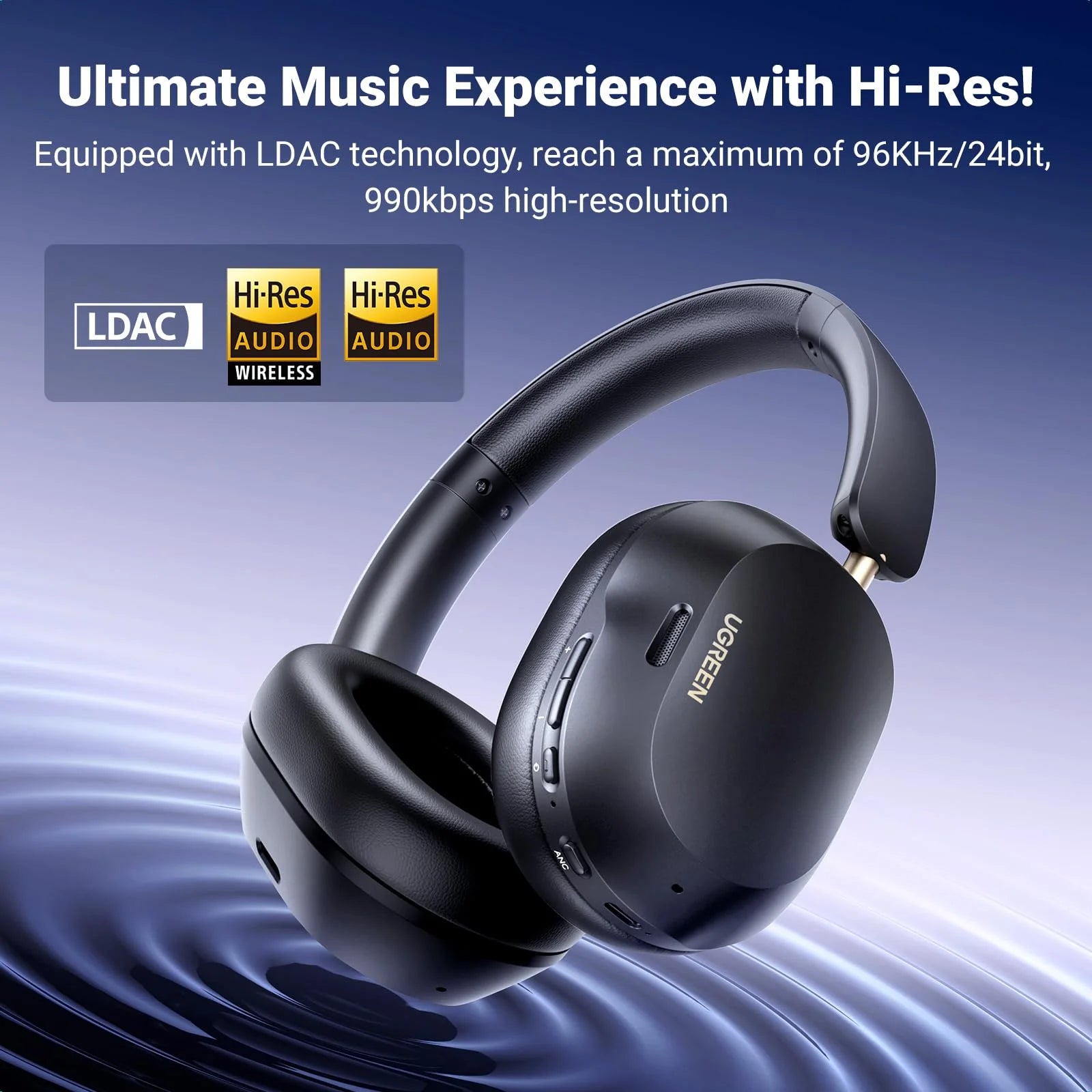 UGREEN HiTune Max5c Hybrid Active Noise-Cancelling Headphones Black 35757
