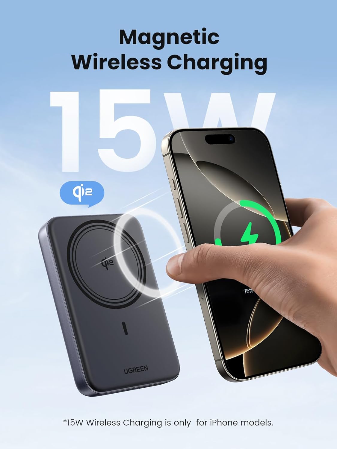 UGREEN 10000mAh Magnetic Wireless Power Bank Beige 25208