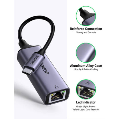 UGREEN USB Type C to 10/100/1000M Ethernet Adapter (Space Gray) 50737