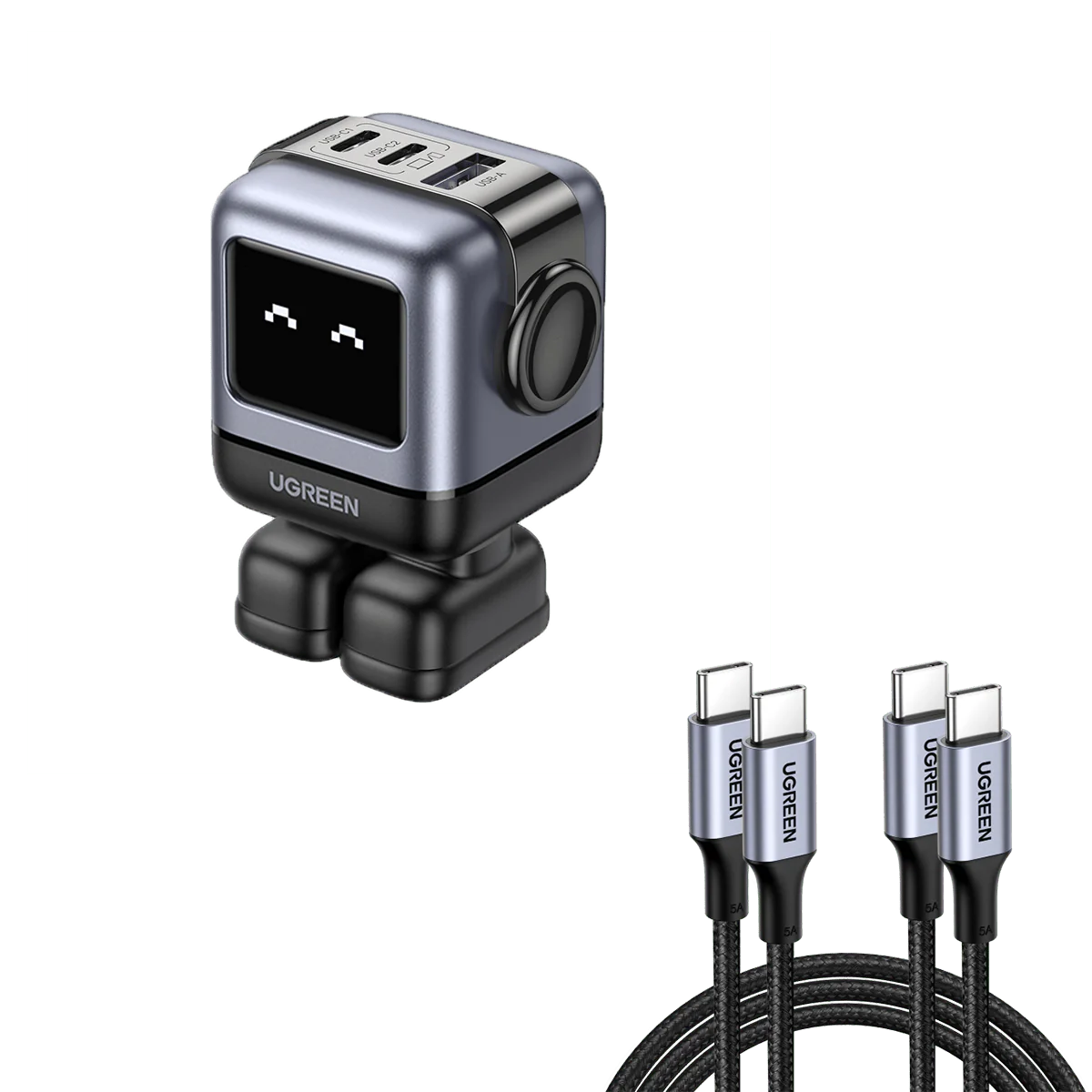 UGREEN USB-A+2*USB-C 65W Robot GaN Tech Fast Charger 25686