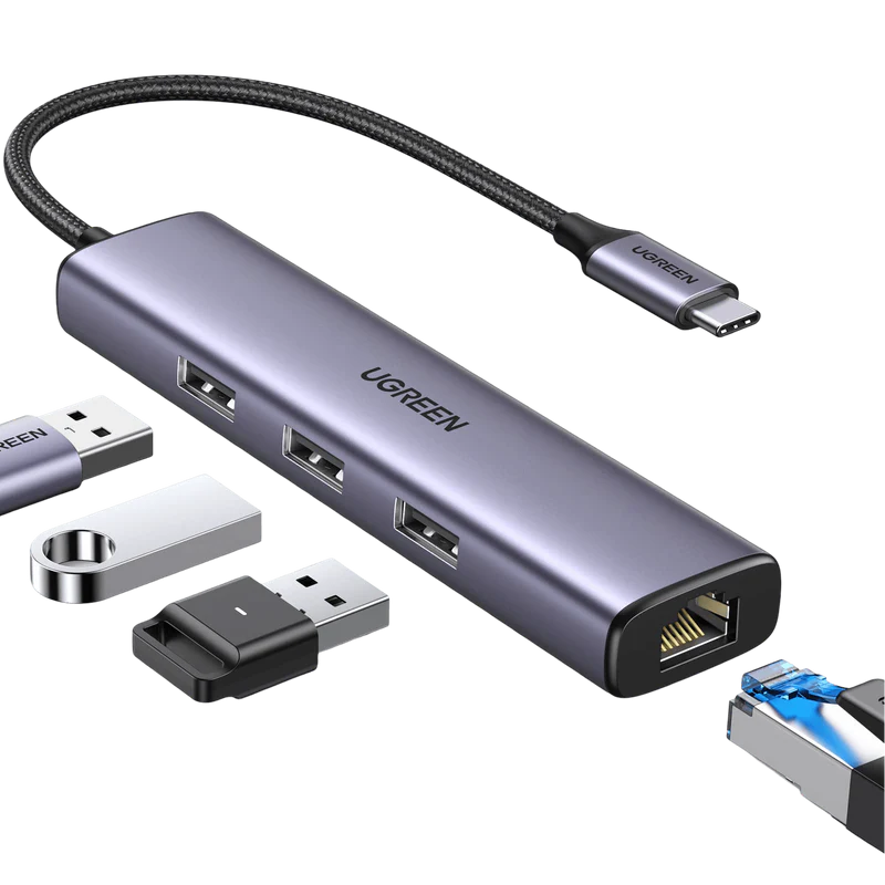 UGREEN USB-C to 3×USB3.0 Hub+RJ45 (1000M) Ethernet Adapter 60600